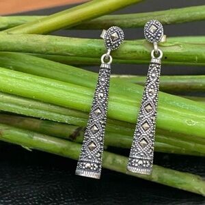 Art Deco style sterling silver 925 and marcasite drop earrings drop dangle